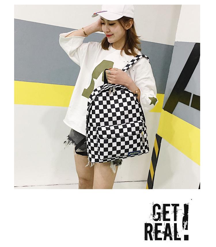 2018 Black & White Checkered Nylon Backpack – Casual Outdoor Women's Student Bookbag