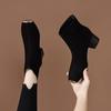 Anti-kick Head Suede Boots Women's 2025 Autumn New Foreign Style Thick Heel Metal Round Head Middle Heel Elastic Thin Socks Boots