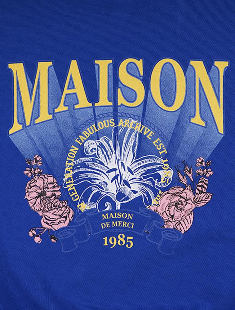 LA MAISON STUDIO Women'S Crop Flare Tropical University Heavy Terry Sweatshirt Blue (Fcd3Ts713W)