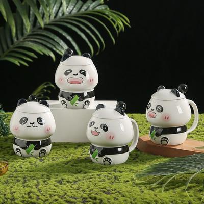 Cute Cartoon Little Panda Styling Ceramic Cup Creative Mug with Lid Spoon Event Gift Souvenir Gift Cup
