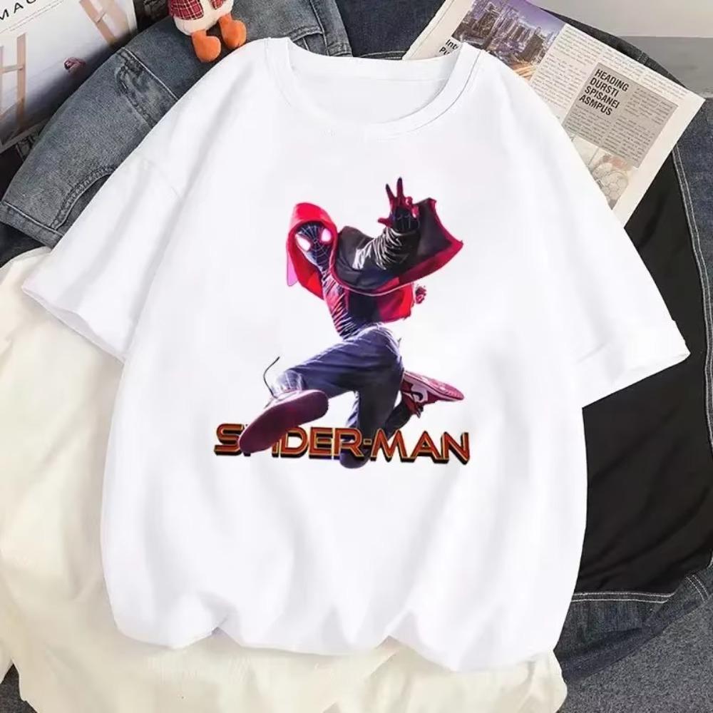 Summer Cartoon Printed T-shirt Spider-Man Pattern T-shirt Women's Casual Round Neck T-shirt Harajuku Streetwear Tops