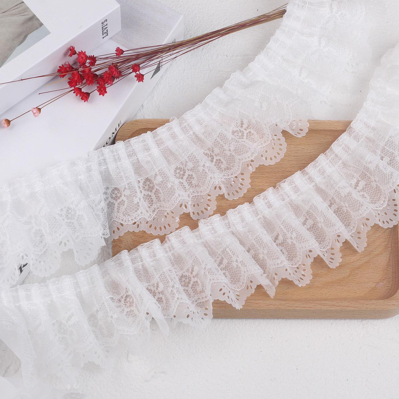 

4 метра/лот, 6,5 см, широкая оборка, кружевная манжета для одежды, двухслойная лента с оборками, стерео кружевные аксессуары 4Meters length белый