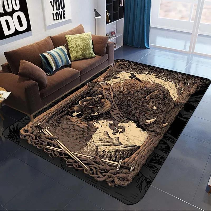3D Viking Pattern Carpet Area Rugs Graphic Square Anti-slip Large Carpets Living Room Home Decoration Children Bedroom Carpet