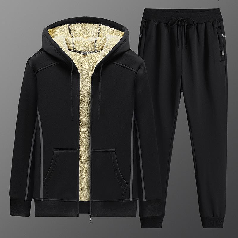 

Мужской однотонный зимний спортивный и фитнес-костюм большого размера с длинными рукавами, капюшоном, рубашкой на молнии + прямыми брюками, комплект из 2 предметов S