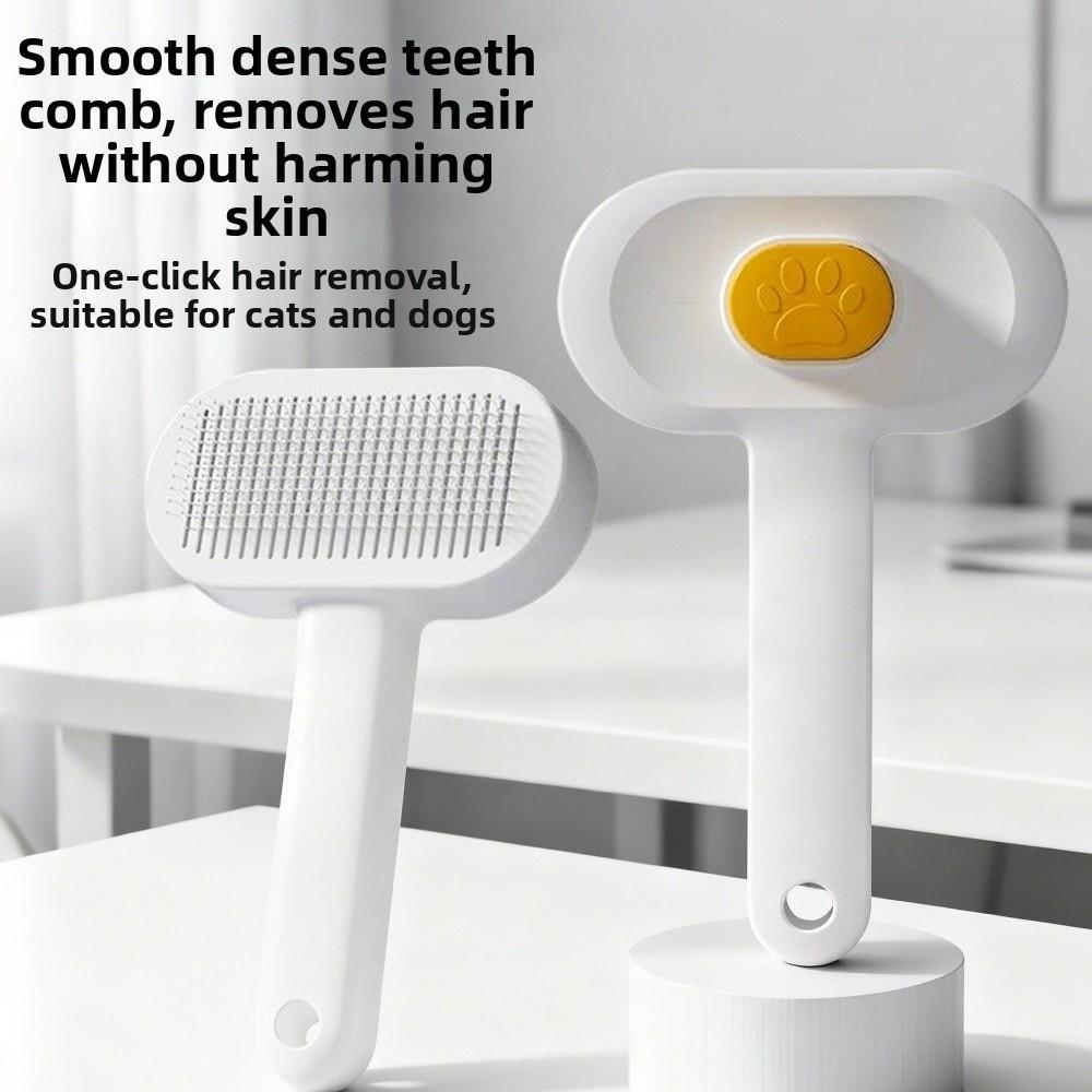 One Button Automatic Pet Hair Remover Fine-toothed Stainless Steel Pet Grooming Brush Comfort Grip Cat Massage Comb
