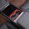 Red Carbon Fiber Center Cup Holder Panel Trim Sticker For Tesla Model 3 -24