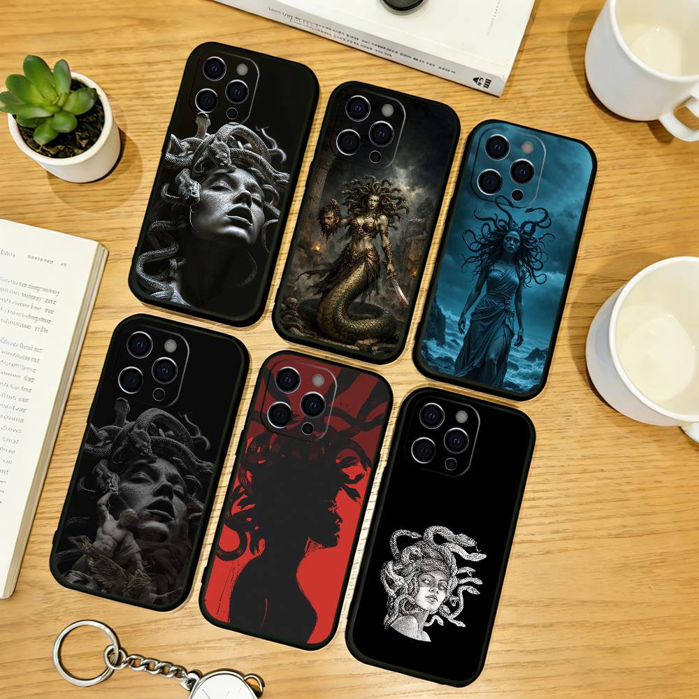 Greek Mythology Art Medusa Phone Case For iPhone 17, 16,15,14,13,12,11 Plus,Pro Max, Others Soft Black Cover