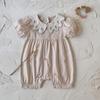 Floral Print Khaki Newborn Romper with Doll Collar - Summer Outdoor Jumpsuit