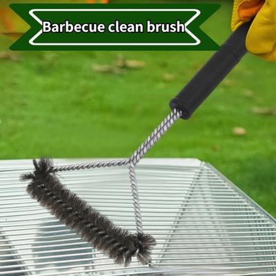 1PC Barbecue Brush Stainless Steel Wire Brush Barbecue Tray Steel Brush High Temperature Resistant Barbecue Brush Long Handle