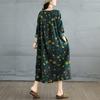 DIMANAF 2025 Damen Übergröße Frühling Langes Kleid Locker Basic Druck Vintage Lässig Floral Oversize Langarm Maxi