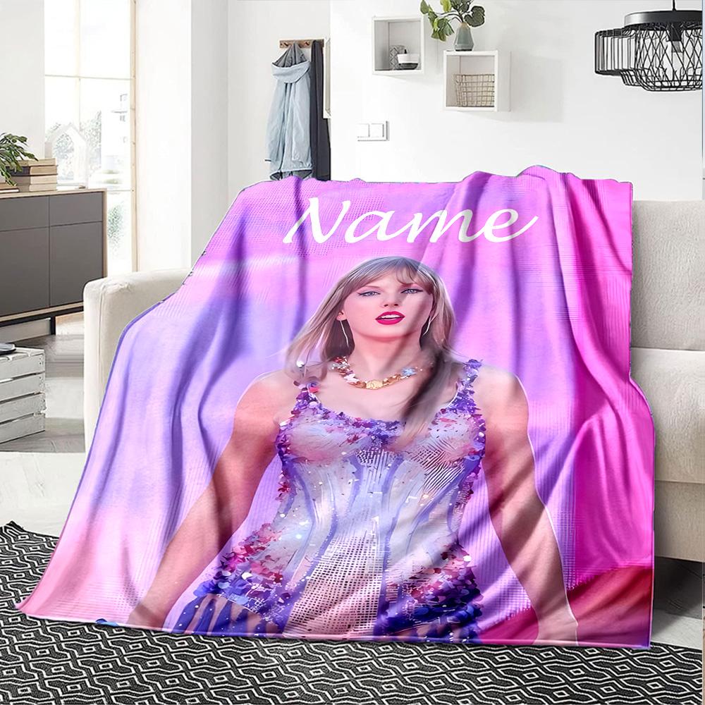 Customizable Singer Taylor Throw Blanket – Personalized Name, All-Season Cozy Snug Blanket, Machine Washable, Personalized Blanket