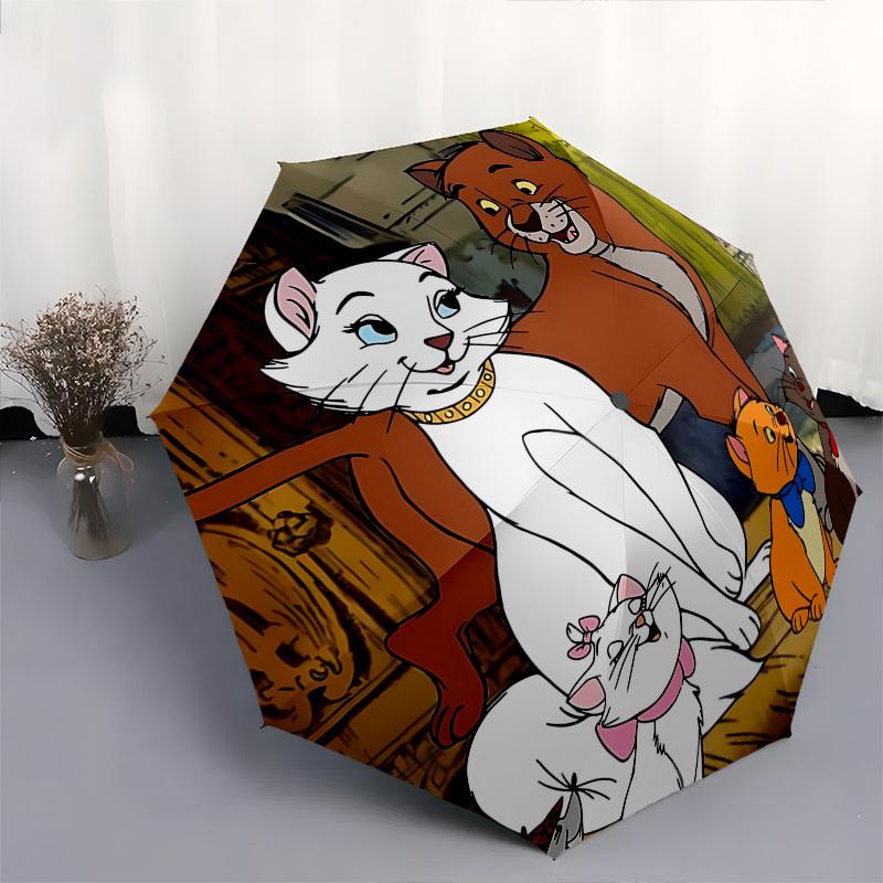 Cats Aristocats Themed Automatic Opening and Closing Umbrella, Brightly Colored 8-rib Portable Umbrella, Suitable for Men and Women, A Perfect Gift fo