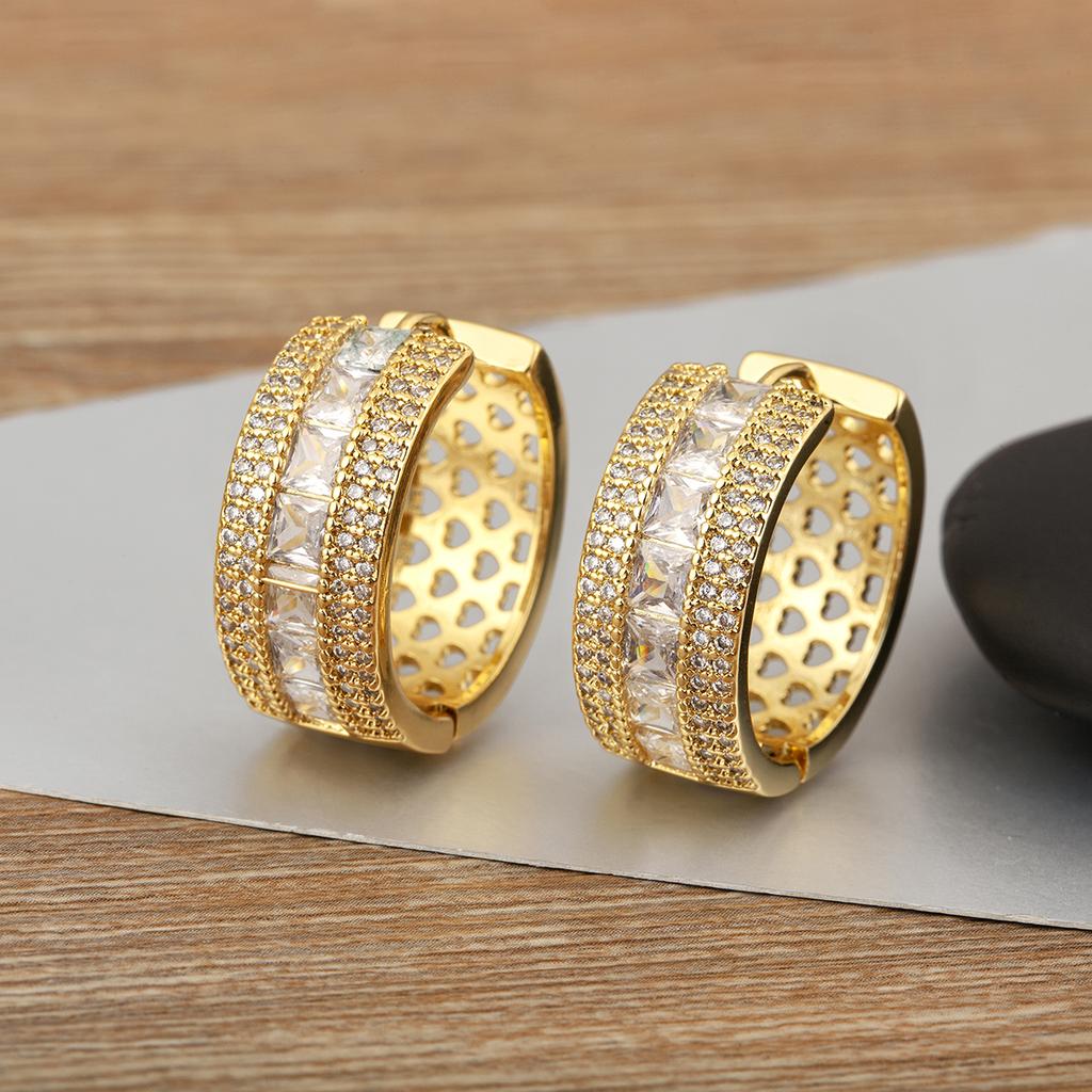 Nidin Hot Sale Vintage Rainbow Cubic Zirconia Geometric Hoop Earrings For Women Female Personality Fashion Ear Jewelry Gifts