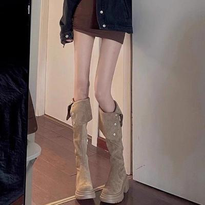 Bottes Hautes pour Femmes Petites à Talon Caché Pliable – Style Myllard Automne/Hiver à Semelle Épaisse