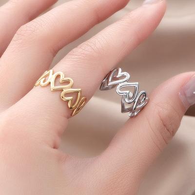 Women Adjustable Ring Anti-Oxidation Lightweight Comfortable Ring Hollow Heart Shape Exquisite Process Ring