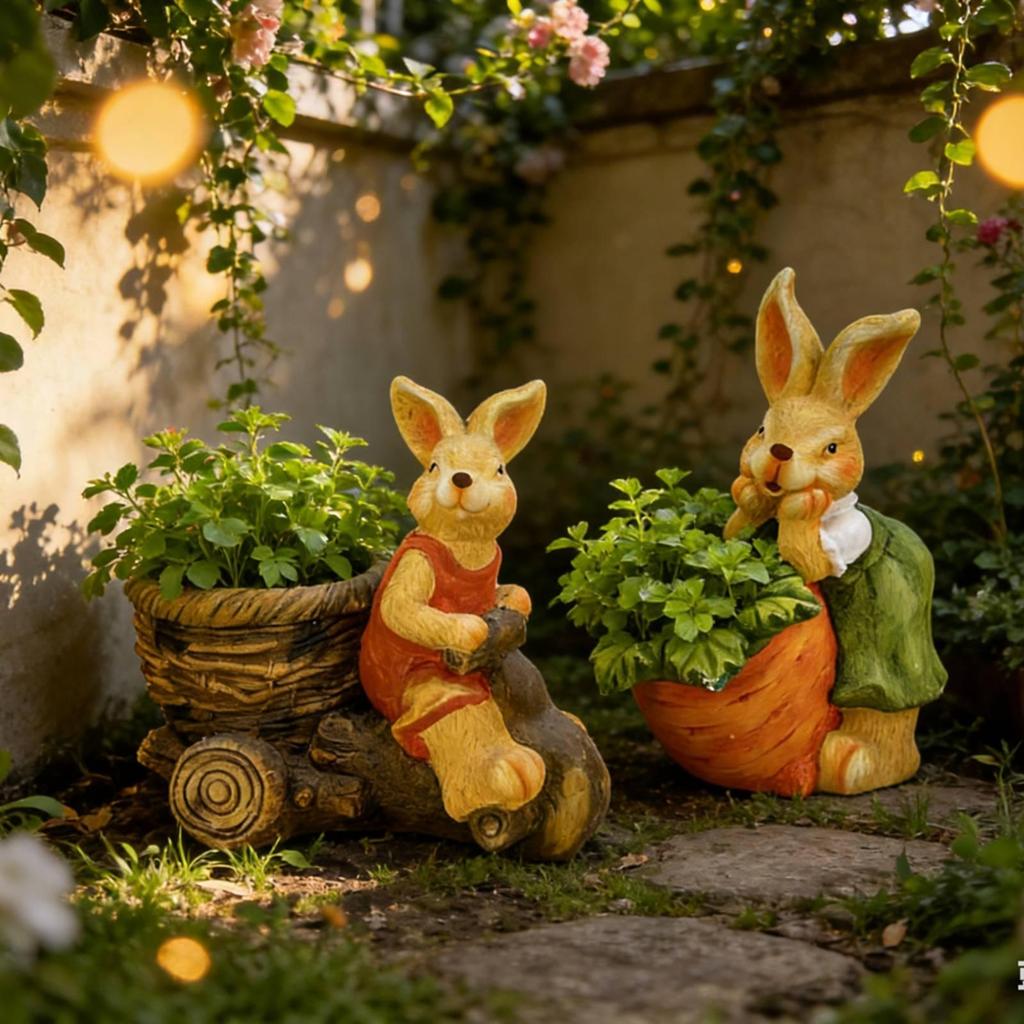 2 Pieces Rabbit Planter Outdoor Garden Ornament Creative for Terrace, Gardeners