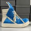 Nowe Luksusowe Patchworkowe Buty Sportowe Wysokie Męskie Ze Skóry Naturalnej Niebieskie Włosie Końskie Okrągły Nosek Sznurowane Zamki Błyskawiczne Buty Deskorolkowe dla Pary