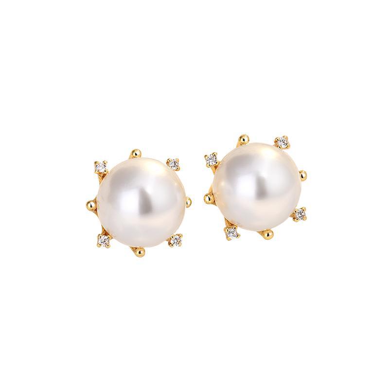 S925 sterling silver needle golden pearl stud earrings, Australian white high-end design earrings, women's earrings