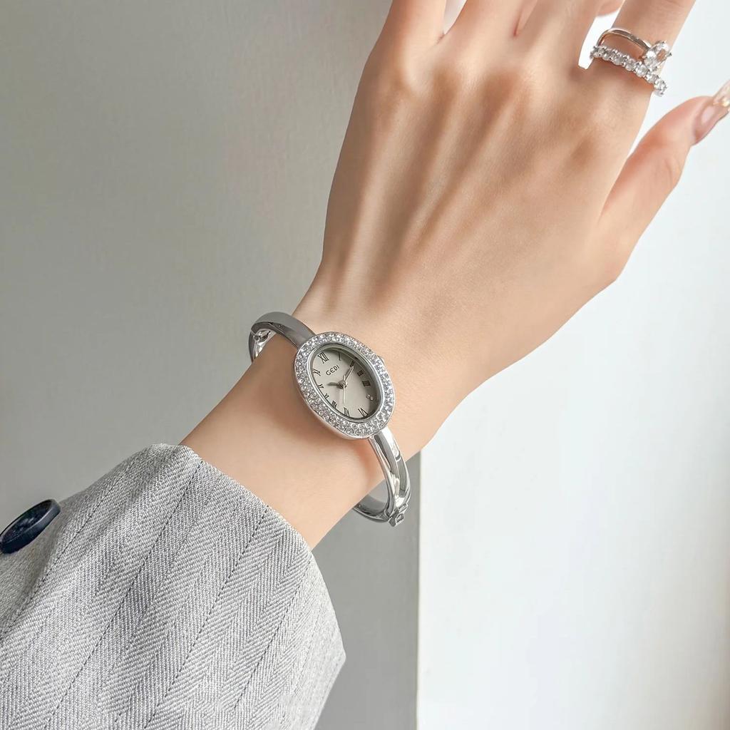GEDI Luxury Vintage Bracelet-Style Diamond-Set Women's Watches Oval Bathtub-Shaped Water-Resistant Steel Strap Quartz Watch