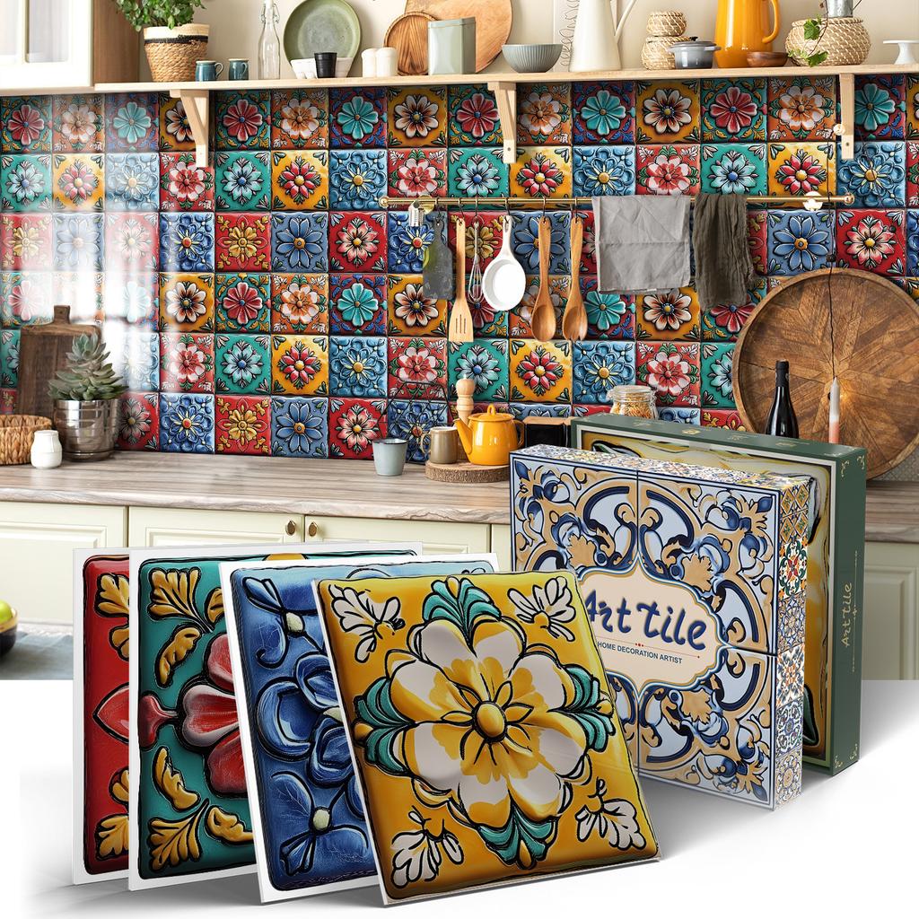 PET Foam Thickened Self-adhesive Wall Sticker, Waterproof and Anti-fouling European Mandala Wallpaper Tile Sticker for Kitchen and Bedroom