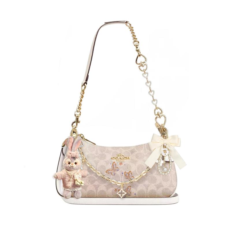 

COACH shoulder bag [Customized bag] Teri 24 classic presbyopic Logo zipper closure, pendant, scarf, bow, printing, extension Flower drunk basic style білий