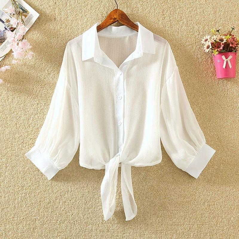 Summer Chiffon Thin Jacket Loose Short Three-quarter Sleeve Shawl Cardigan Sunscreen Shirt Top