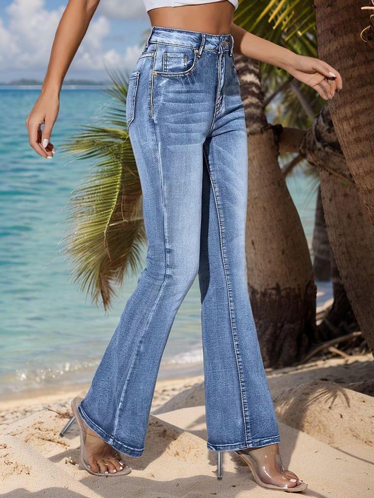 European Women's High-Waisted Micro-Flare Jeans – Casual Chic