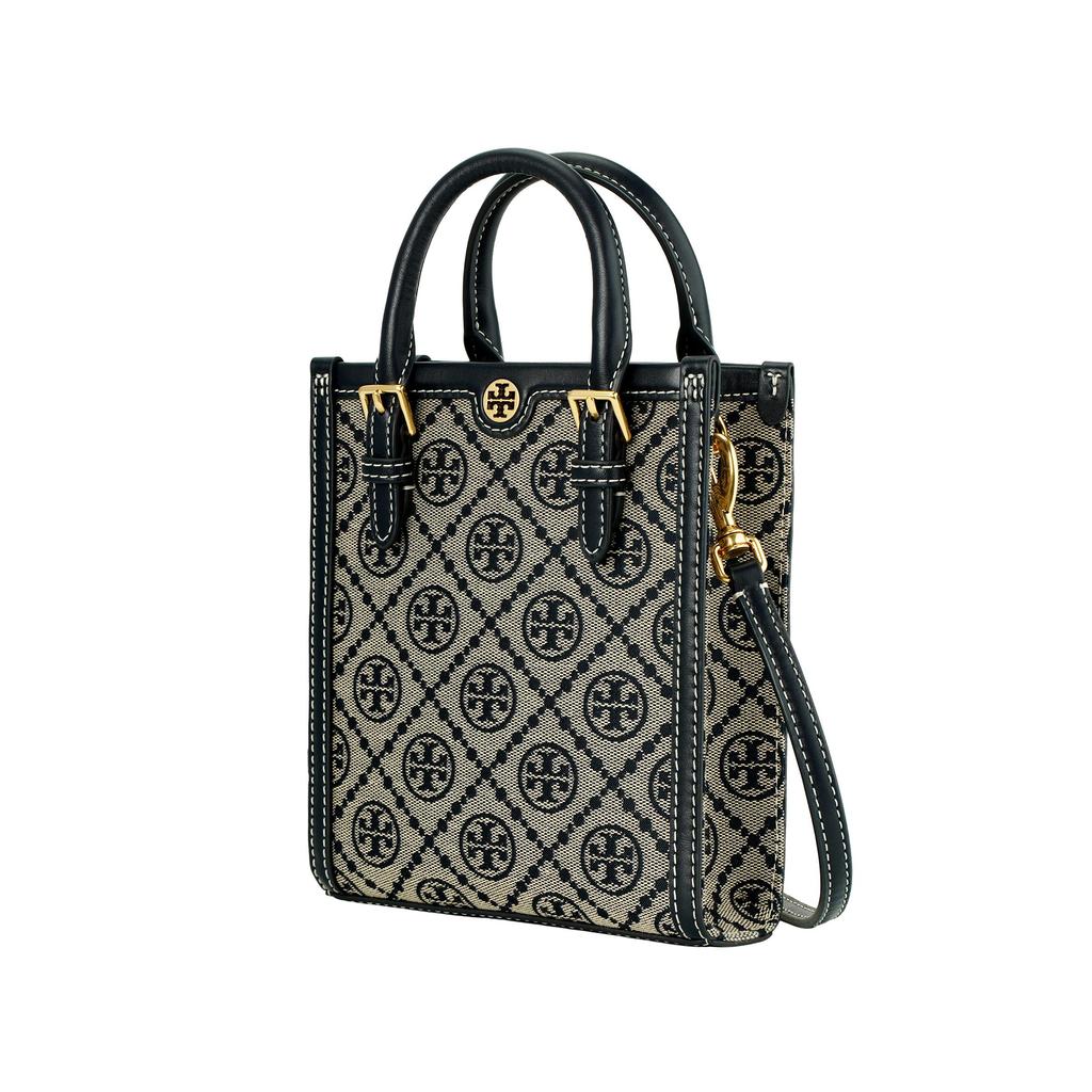 Tory Burch T Monogram Classic Allover Print Fabric And Leather Tote Bag Unisex Tote Bag Navy-Blue 87146-405