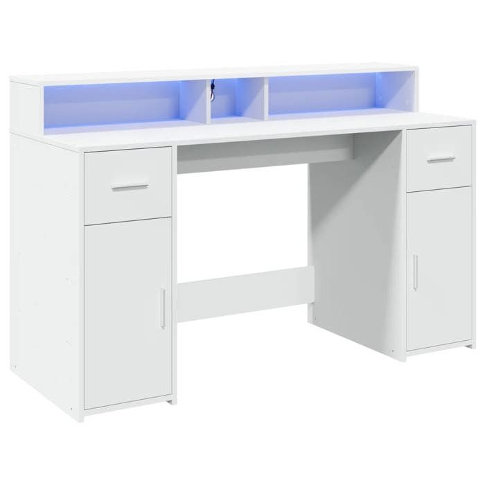 VidaXL Desk with LED Lights White 140x55x91 Cm Engineered Wood, Work Desk, Study Desk, Home Office Desk, 3309420