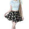 Chemise Plaid Bloc de Couleurs Sexy Doux Épicé & Jupe Mini Irrégulière Polyvalente avec Cravate