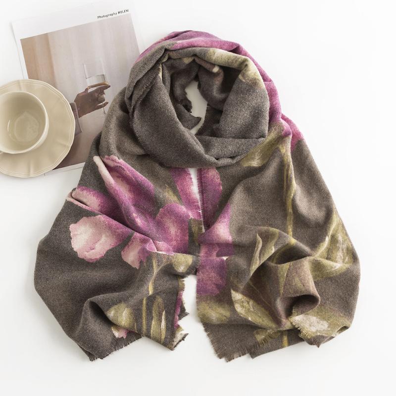 Imitation Cashmere Scarf New Autumn and Winter Fashion Printed Shawl Scarf Women's Medium Length Thickened Warm Scarf