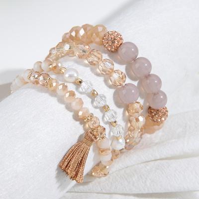 Stretch Line Multi-Layer Bead Women'S Bracelet Set Retro Bohemian Fringed Pendant Hand Jewelry Women