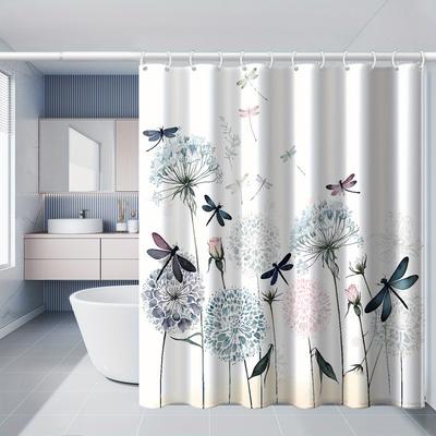 1 Stück Aquarell Löwenzahn Libelle Bedruckter Duschvorhang, Fenster und Wände, Badewanne, Badezimmer, Duschvorhang für alle Jahreszeiten, 71x71 Zoll