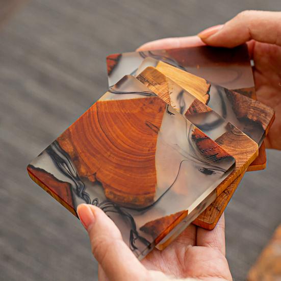 Tea Coaster Japanese Style Good Heat Insulation Natural Wooden Resin Cup