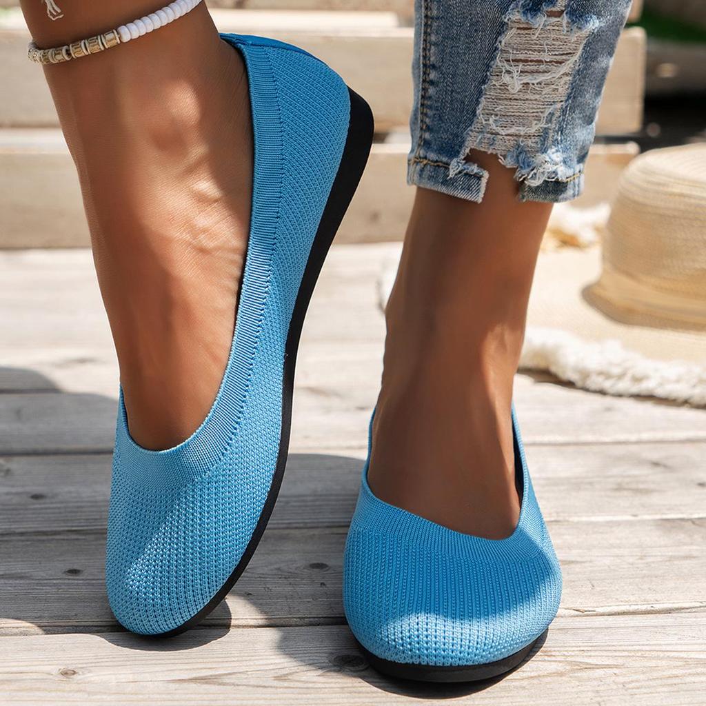 Women's Casual Round Toe Slip-On Knit Flats: New Color, Breathable, Hollow Design