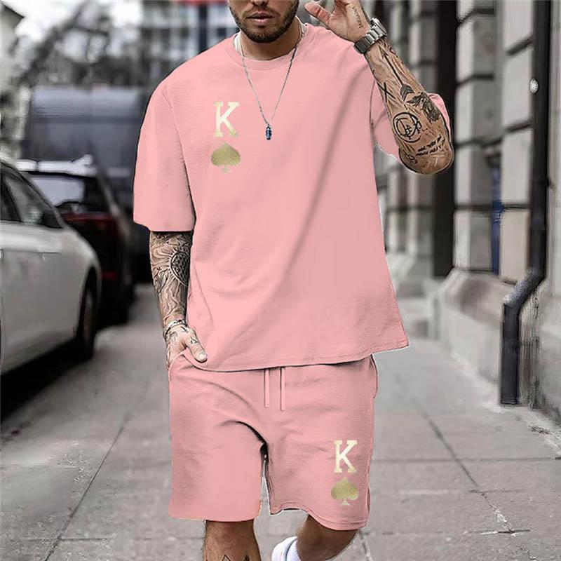 Gold K Print Men's T-Shirt Shorts Set Summer Chic Casual Loose Oversized Street Clothes Fashion Short Sleeves And Shorts For Men