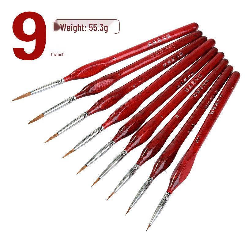9-Piece Red Handle Digital Oil Painting Brush Set - Wolf Hair Liner Brushes for Students 9-piece Red Handle Wolf Hair Liner Brushes красный