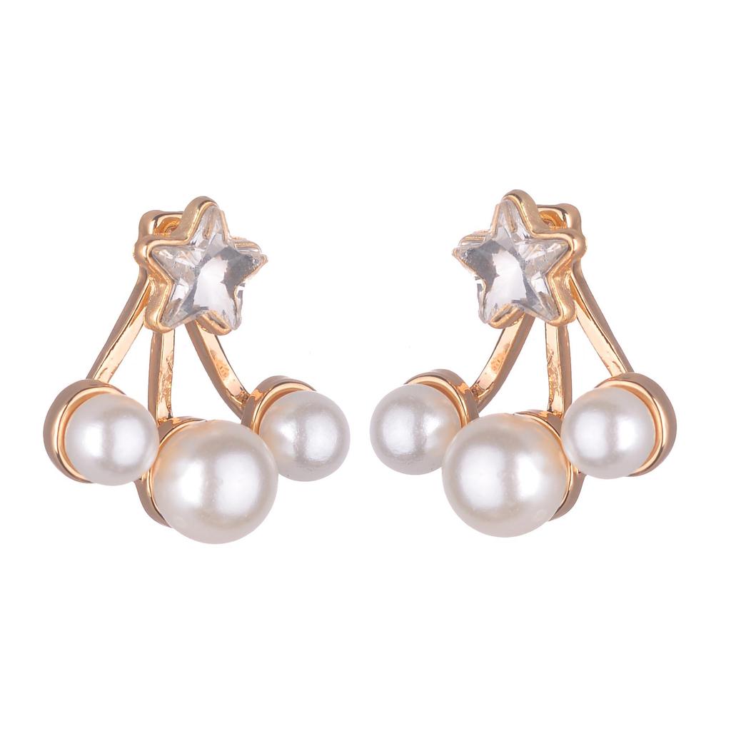 European-American Fashion Star Crystal and Pearl Stud Earrings