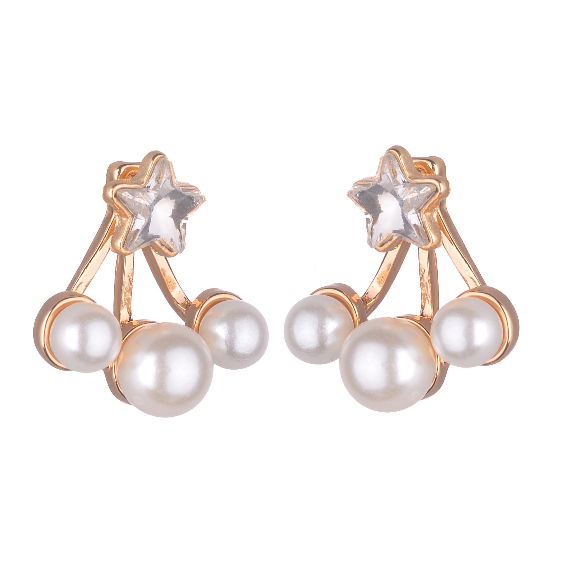 European-American Fashion Star Crystal and Pearl Stud Earrings