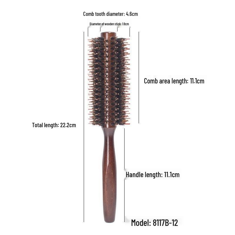 Boar Bristle Wood Roller Comb for Straight & Curly Hair Styling