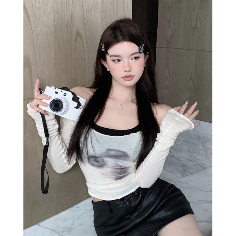 

Chic Irregular U-Neck Halter Top Women s Slim-Fit Long-Sleeve Two-Piece Set S білий