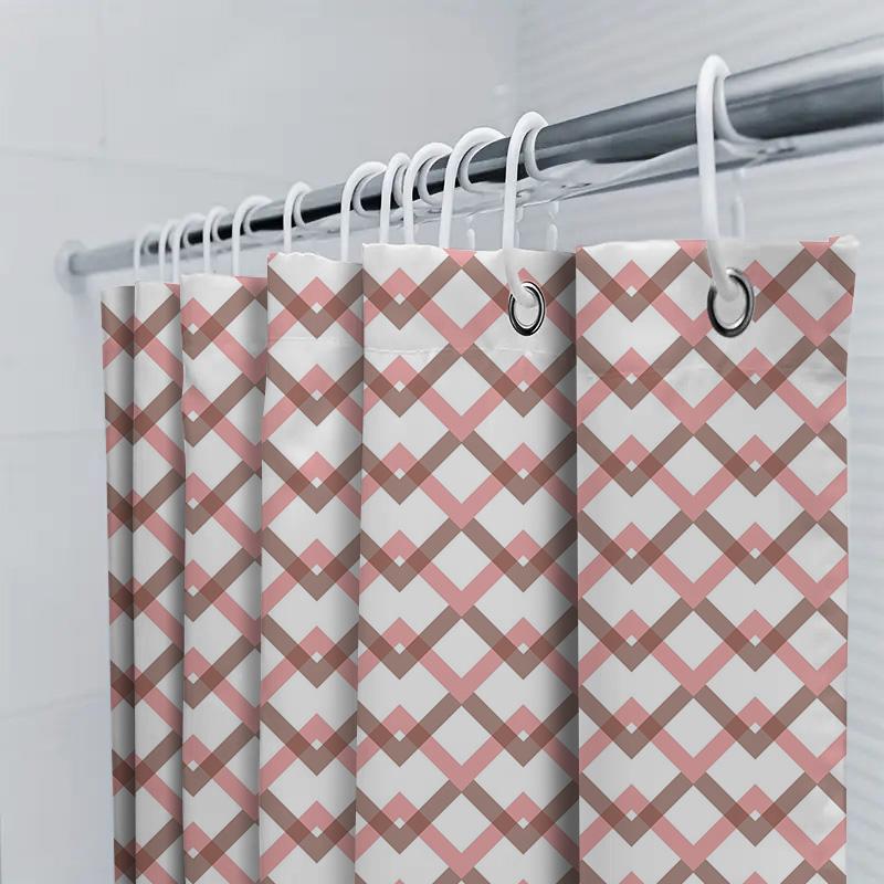 Red White Geometric Shower Curtain Bath Decor For Home Decoration Privacy Shield Waterproof Fabric Size Customizable (Width72, L
