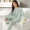Pure cotton women's pajamas, long-sleeved trousers, cardigan, loose large-size loungewear, women's spring and autumn models can be worn out.