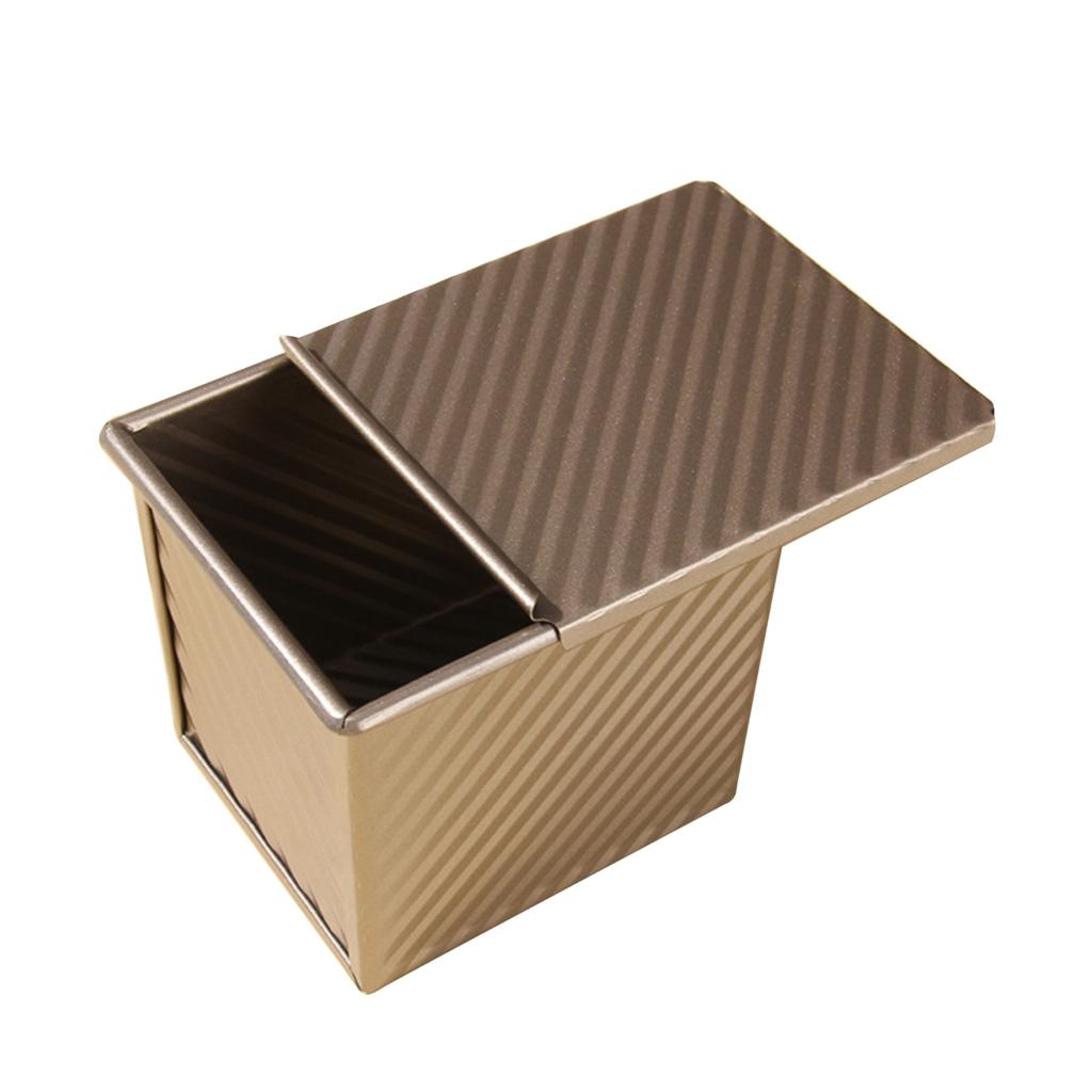 Bread Toast Box Mold Golden Carbon Steel Non Stick Ribbed Design Loaf Pan with Lid for Oven Baking L 11.6x10x11cm