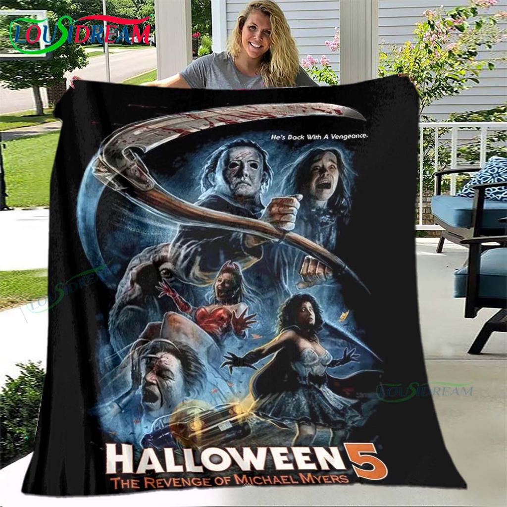 Horror Movies Halloween Michael Myers Pattern Blanket Flannel Thin Blanket Portable Home Travel Office Lunch Break Blanket Gift