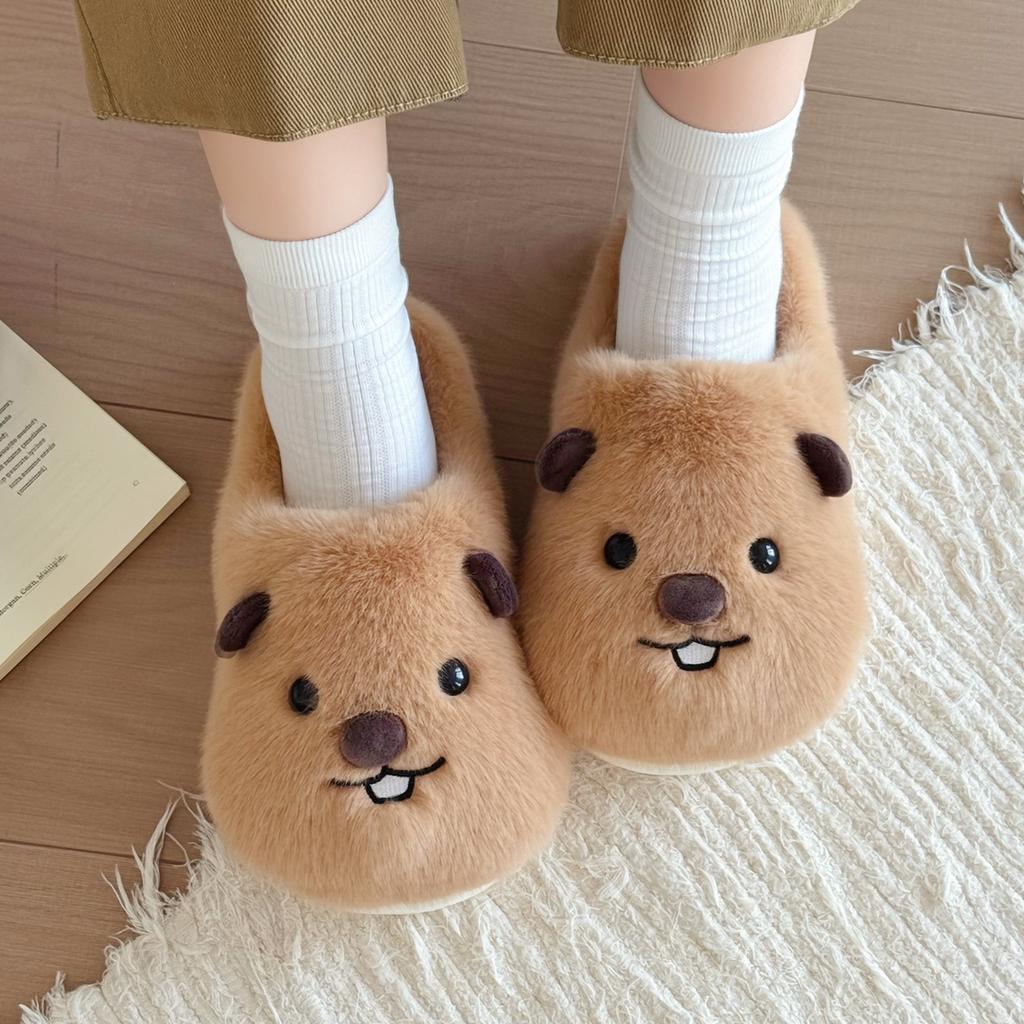 Cotton slippers winter Korean version cute cartoon plush couple home bedroom warm soft bottom thick bottom cotton drag winter