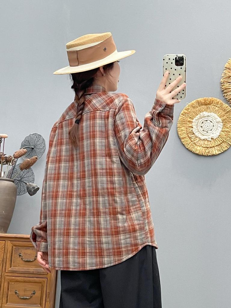 Korean Fashion Plaid Cardigan Shirt Jacket - Women's 2025 Autumn/Winter Warm Base Layer Top