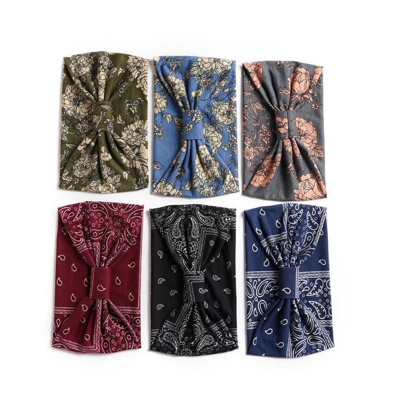 Summer Bohemian Bandanas Elastic Hair Bands Yoga Exercise Cotton Headband Women Headwear Print Vintage Cross Unisex Scrunchies