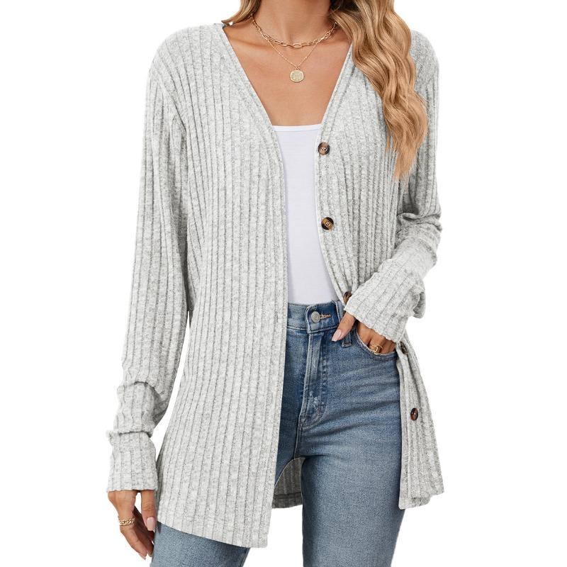 Damen Bluse Herbst Langarm Button Up Cardigan Strick Gebürstet Tops