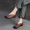 Johnature Retro-Echtleder, ausgehöhlt, atmungsaktiv, flache Schuhe, runde Zehen, lässige Damen-Slip-on-Schuhe